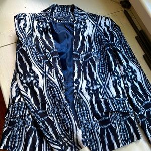 Jones New York Signature Stretch classic Suit Jacket - Nautical Navy &White Sz2